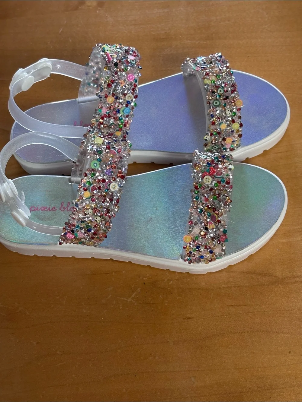 Holographic Jelly Sandals with Multicolor Sequin Straps